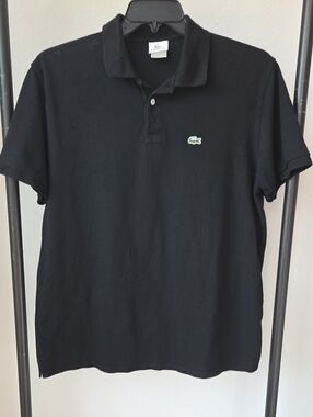 Mens Lacoste Black Polo Short Sleeve Shirt  Crocodile Logo Prep Classic Basic